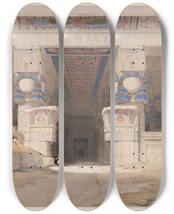 Triptych art skateboard deck of David Roberts Dendera Dandara Dec 7Th 1838 by David Roberts (1796-1864)