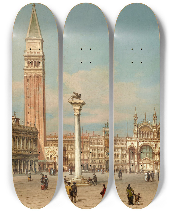 Triptych art skateboard deck of Carlo Grubacs Piazza San Marco Venice by Carlo Grubacs (1812-1870)