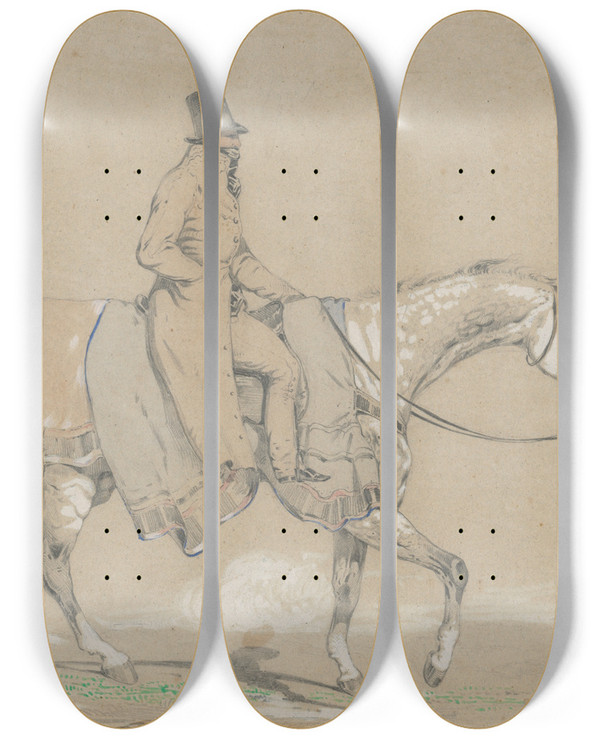 Triptych art skateboard deck of Friedrich Carl Von Scheidlin Rider by Friedrich Carl Von Scheidlin (1822-1913)