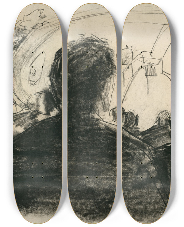 Triptych art skateboard deck of Isaac Israls Circusscne by Isaac Israels (1865-1934)