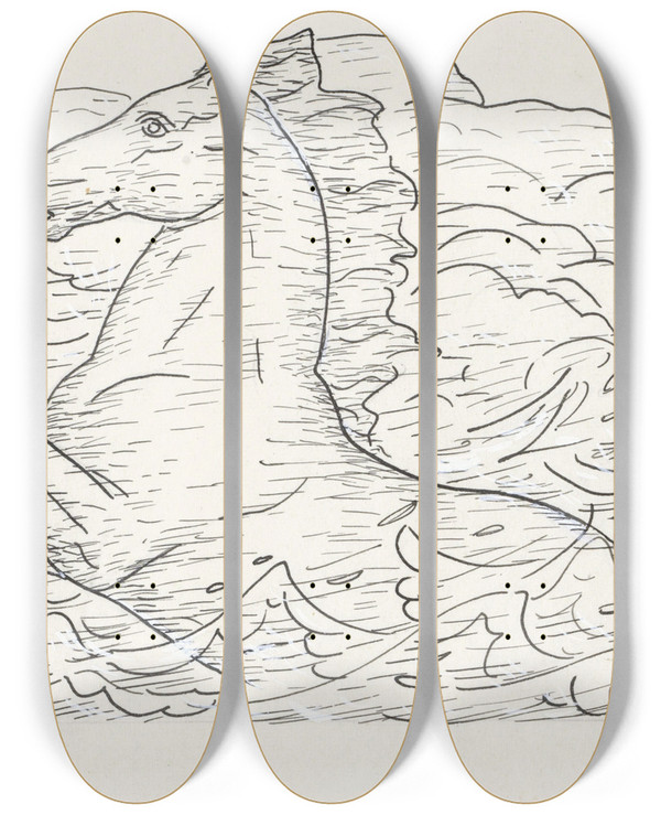 Triptych art skateboard deck of Leo Gestel Paard In Zee by Leo Gestel (1881-1941)