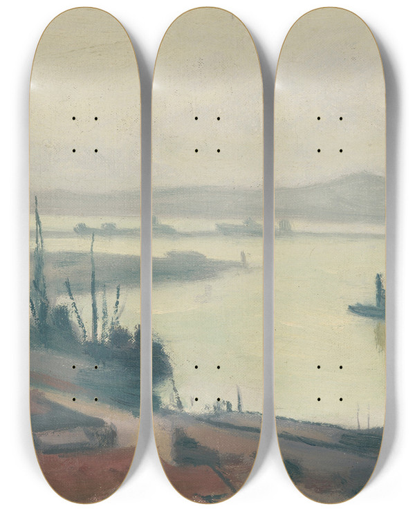 Triptych art skateboard deck of Albert Marquet Le Cargo by Albert Marquet (1875-1947)