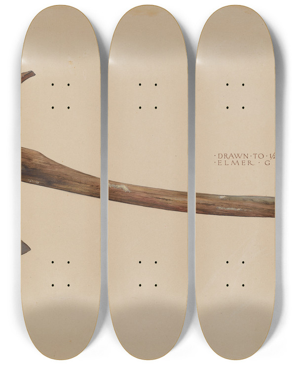 Triptych art skateboard deck of Elmer G Anderson Firemans Axe by Elmer G Anderson