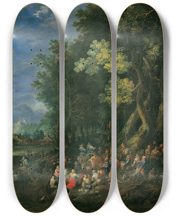 Triptych art skateboard deck of Johann Jakob Hartmann Die Erde by Johann Jakob Hartmann (1680-1730)