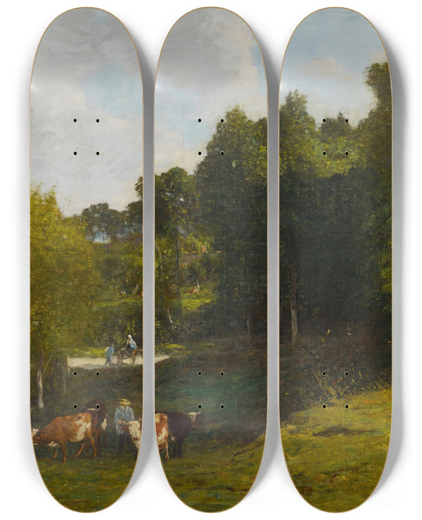 Triptych art skateboard deck of Eugne Boudin Environs Dhonfleur by Eugene Boudin (1824-1898)
