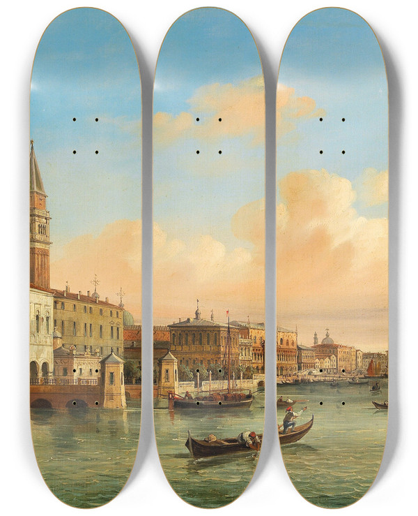 Triptych art skateboard deck of Carlo Grubacs Venedig by Carlo Grubacs (1812-1870)