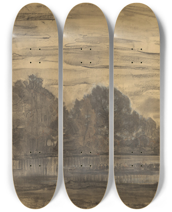 Triptych art skateboard deck of Piet Mondrian Fen Nearsaasveld by Piet Mondrian (1872-1944)