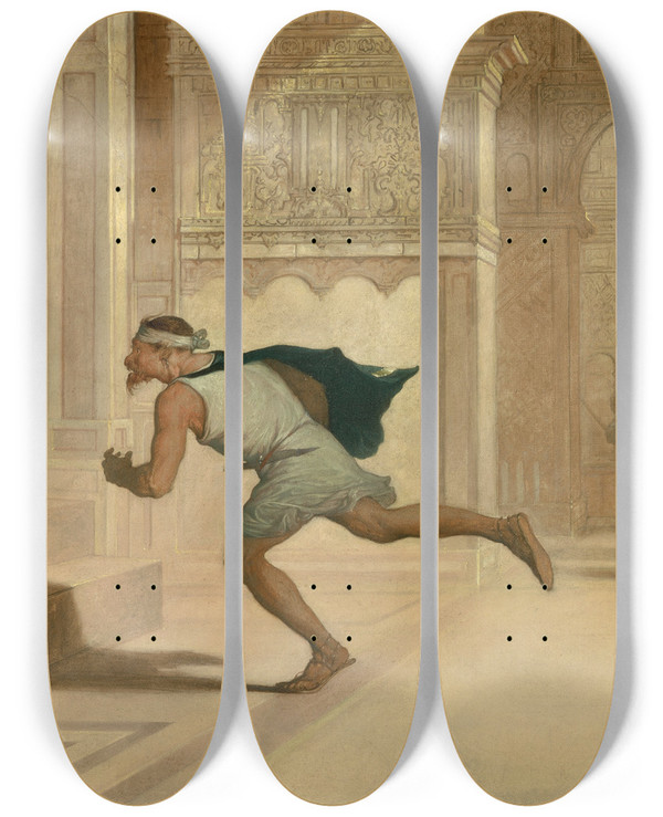 Triptych art skateboard deck of William Rimmer Flight And Pursuit by William Rimmer (1816-1879)