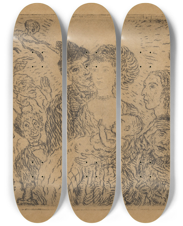 Triptych art skateboard deck of James Ensor De Afgunst_1 by James Ensor (1860-1949)