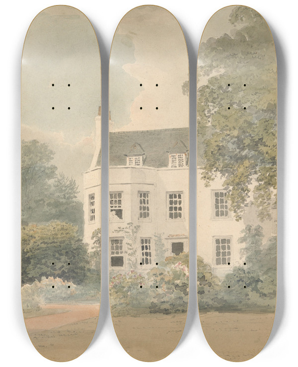 Triptych art skateboard deck of Samuel Davis A White House In A Garden Setting by Samuel Davis (1757-1819)