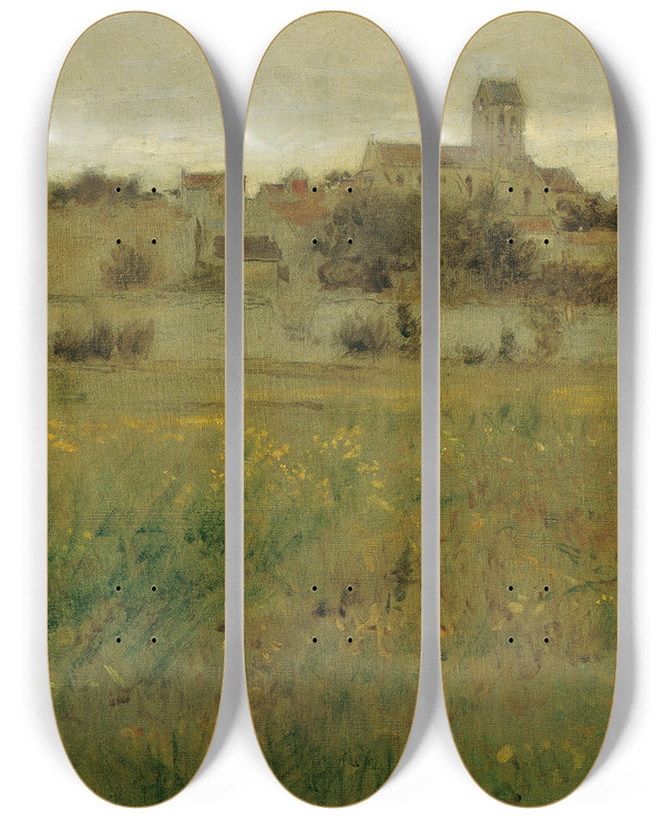 Triptych art skateboard deck of Eugen Jettel Ansicht Von Auverssuroise by Eugen Jettel (1845-1901)