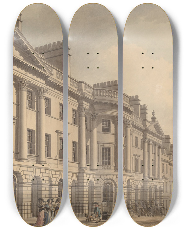 Triptych art skateboard deck of Thomas Malton Milsom Street In Bath by Thomas Malton (1726-1801)