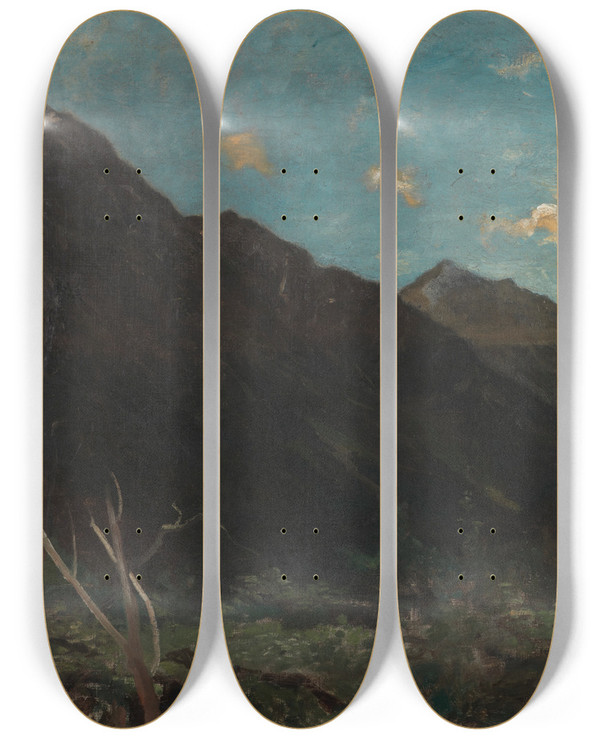 Triptych art skateboard deck of Petrus Van Der Velden Mount Rolleston by Petrus van der Velden (1837-1915)