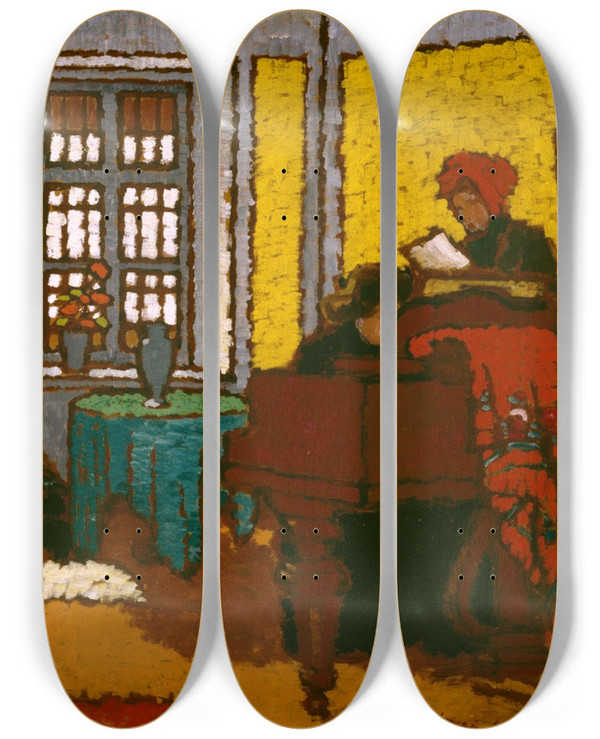 Triptych art skateboard deck of Jzsef Ripplrnai Interior_2 by Jozsef Rippl Ronai (1861-1927)