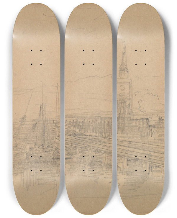 Triptych art skateboard deck of David Roberts Inverness by David Roberts (1796-1864)