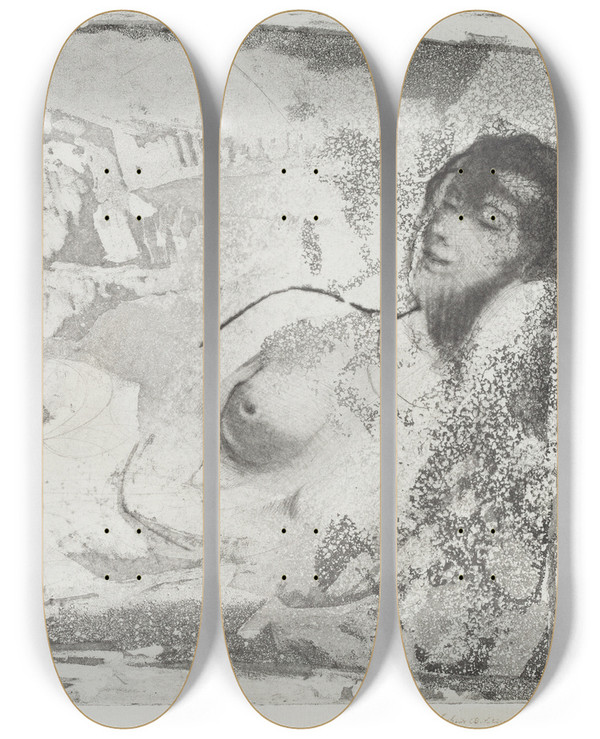 Triptych art skateboard deck of Arthur Bowen Davies Torment by Arthur Bowen Davies (1862-1928)