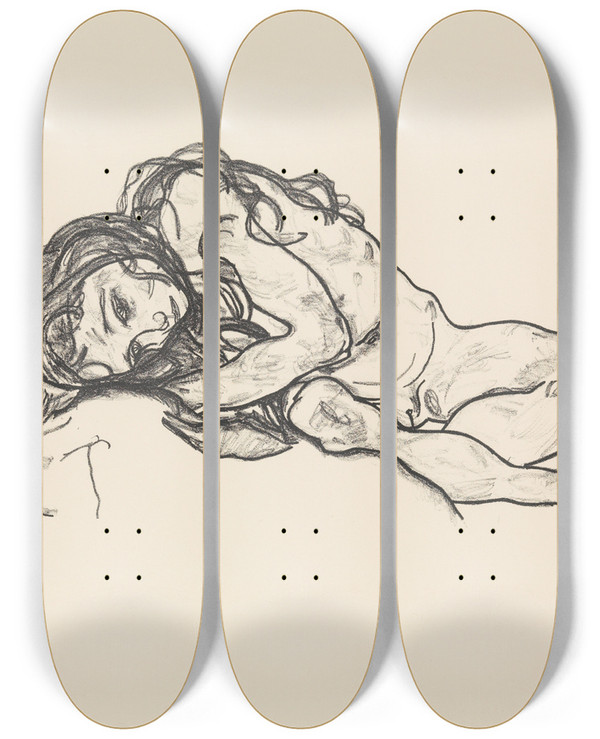 Triptych art skateboard deck of Egon Schiele Girl by Egon Schiele (1890-1918)
