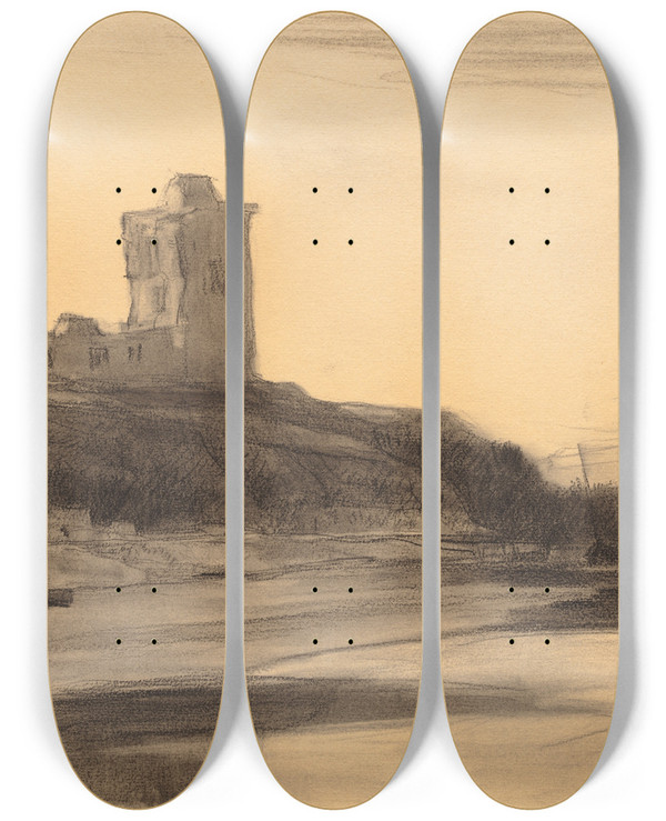 Triptych art skateboard deck of David Young Cameron The Red Castle by David Young Cameron (1865-1945)