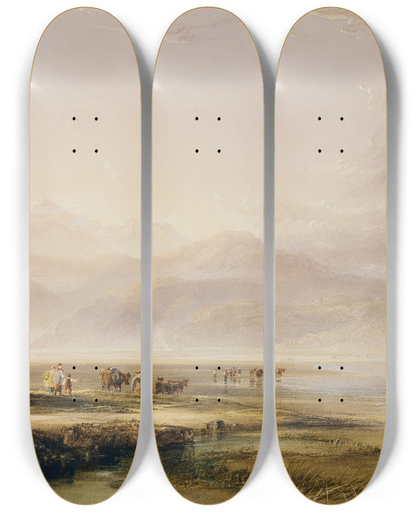 Triptych art skateboard deck of Copley Fielding Traeth Mawr by Copley Fielding (1787-1855)