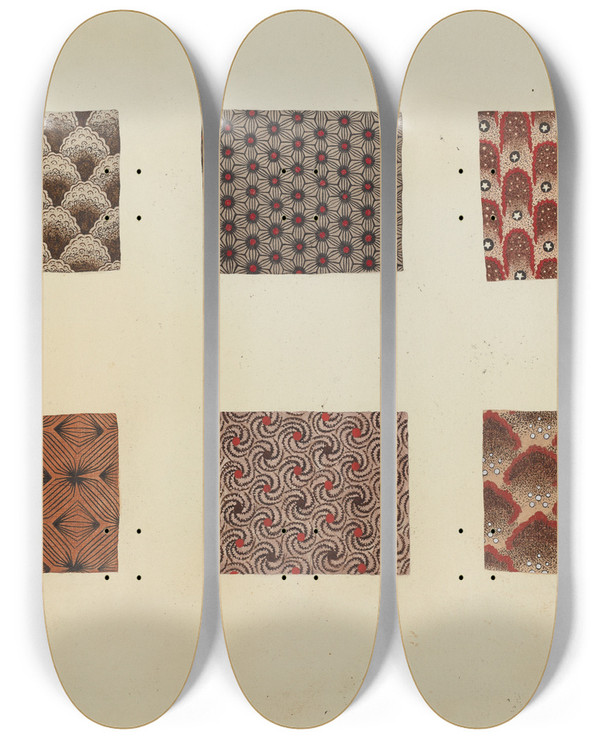 Triptych art skateboard deck of Catherine Fowler Swatches by Catherine Fowler