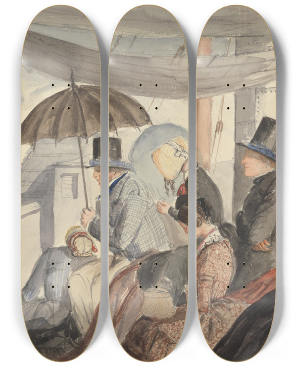 Triptych art skateboard deck of Charles Dyce Passengers Aboard The Nile Steamer by Charles Dyce (1816-1853)