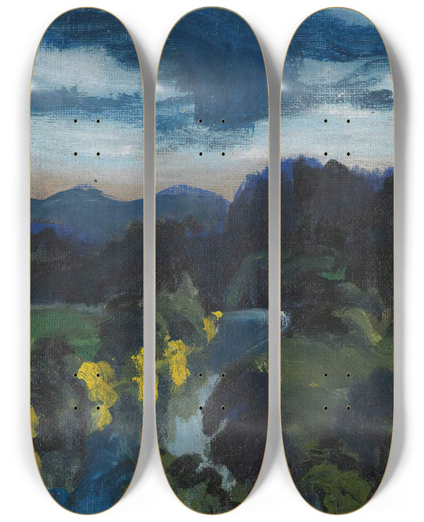 Triptych art skateboard deck of Ernst Ludwig Kirchner Die Mulde Bei Lichtenwalde by Ernst Ludwig Kirchner (1880-1938)