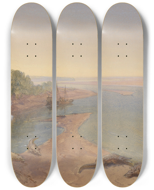 Triptych art skateboard deck of William Simpson The Ganges by William Simpson (1823-1899)