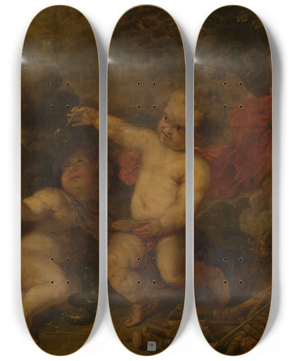 Triptych art skateboard deck of Frans Wouters Vanitas by Frans Wouters (1612-1659)