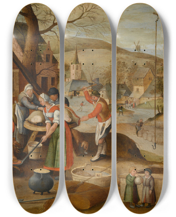 Triptych art skateboard deck of Abel Grimmer Autumn by Abel Grimmer (1570-1620)