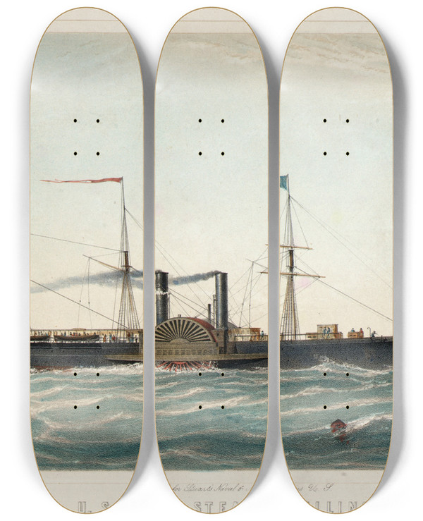 Triptych art skateboard deck of Charles Parsons Us Mail Steamer Illinois by Charles Parsons (1821-1910)