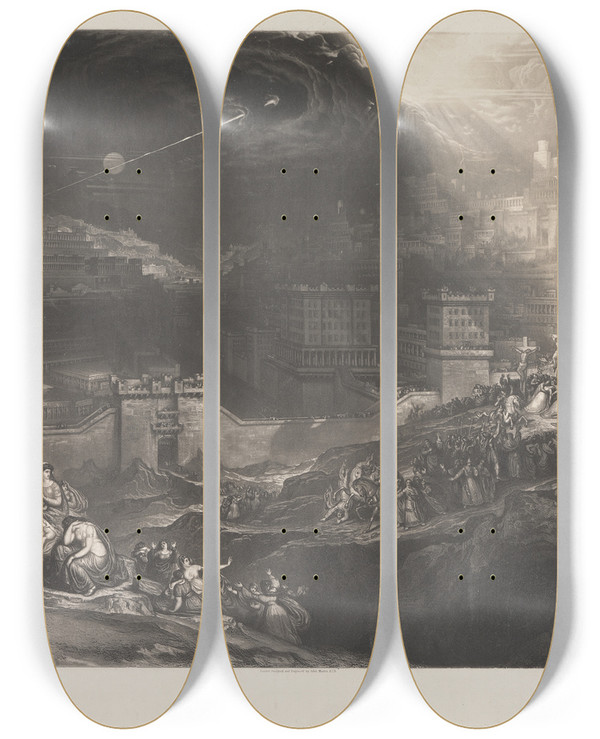 Triptych art skateboard deck of John Martin The Crucifixion by John Martin (1789-1854)