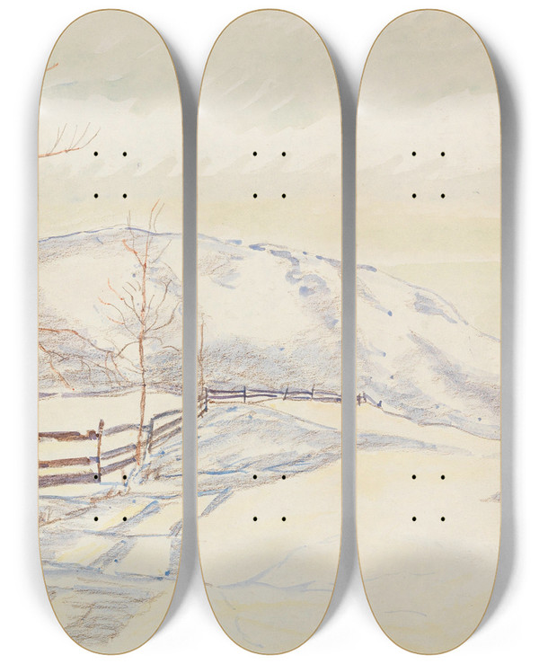 Triptych art skateboard deck of Anton Emanuel Peschka The Schneeberg Mountain In Lower Austria by Anton Emanuel Peschka (1885-1940)