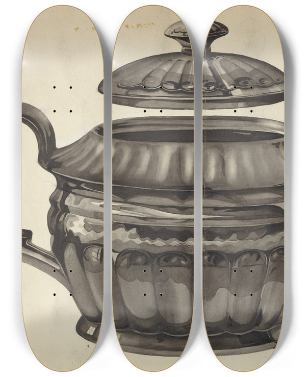 Triptych art skateboard deck of Samuel O Klein Teapot_1 by Samuel O Klein