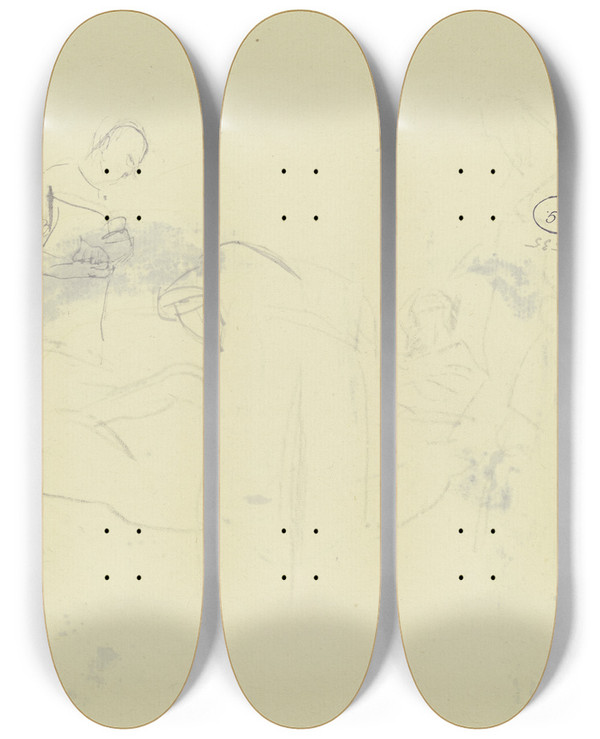 Triptych art skateboard deck of Hans Sutter Studie Aus Dem Kriegslazarett_3 by Hans Sutter