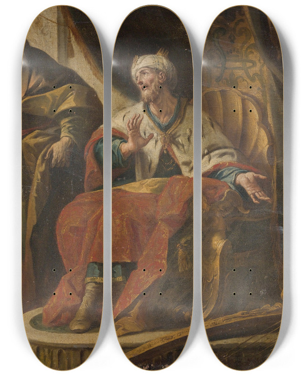 Triptych art skateboard deck of Gaspare Diziani King David And Ahiphotel by Gaspare Diziani (1689-1767)