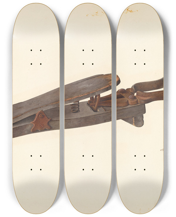 Triptych art skateboard deck of Albert Rudin Bootjack by Albert Rudin
