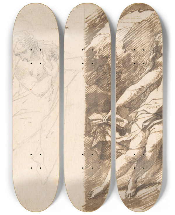 Triptych art skateboard deck of Adriaen Van Der Werff The Penitent Magdalene by Adriaen van der Werff (1659-1722)