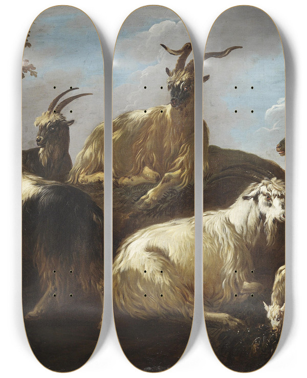 Triptych art skateboard deck of Philipp Peter Roos Capre E Pecore In Un Paesaggio by Philipp Peter Roos (1657-1706)