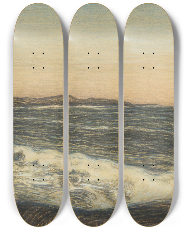 Triptych art skateboard deck of Karl Nordstrm Seashore And Groundswell by Karl Nordstrom (1855-1923)