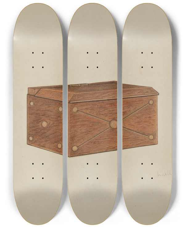 Triptych art skateboard deck of Ardella Watkins Match Box by Ardella Watkins