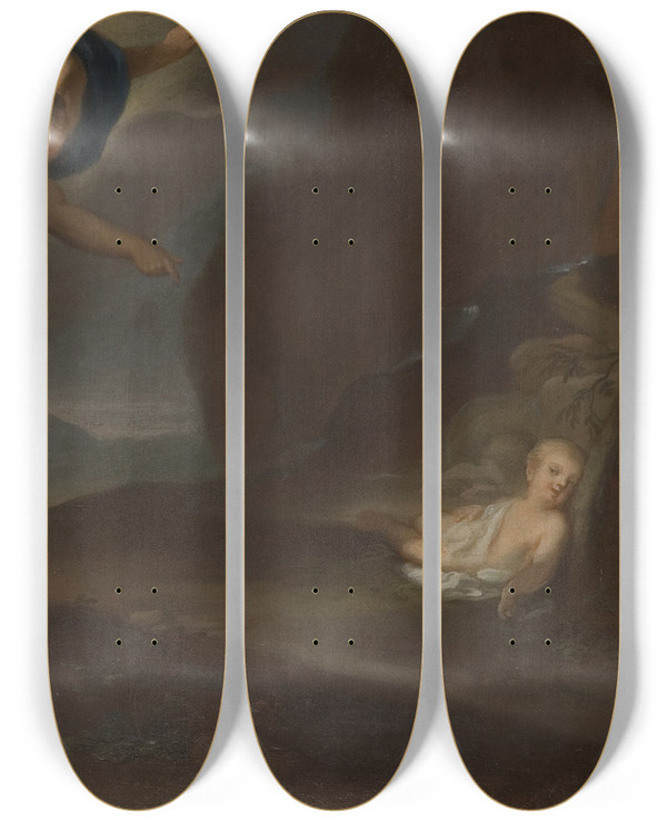 Triptych art skateboard deck of Georg Engelhard Schrder Hagar by Georg Engelhard Schroder (1684-1750)