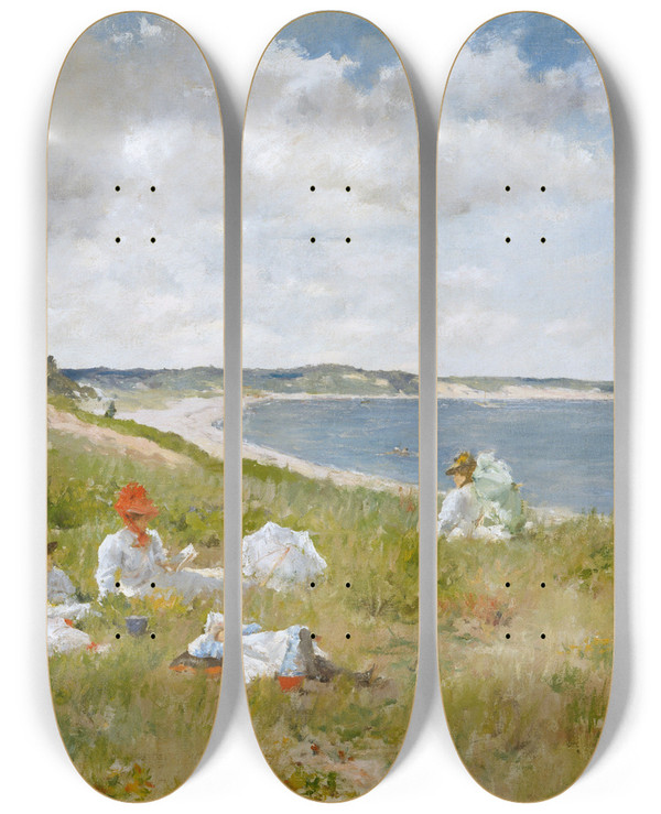 Triptych art skateboard deck of William Merritt Chase Idle Hours by William Merritt Chase (1849-1916)