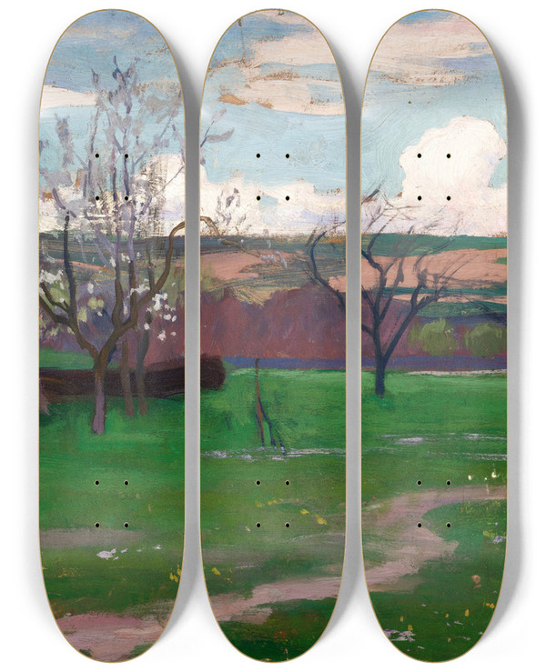 Triptych art skateboard deck of Jan Stanislawski Spring by Jan Stanislawski (1860-1907)