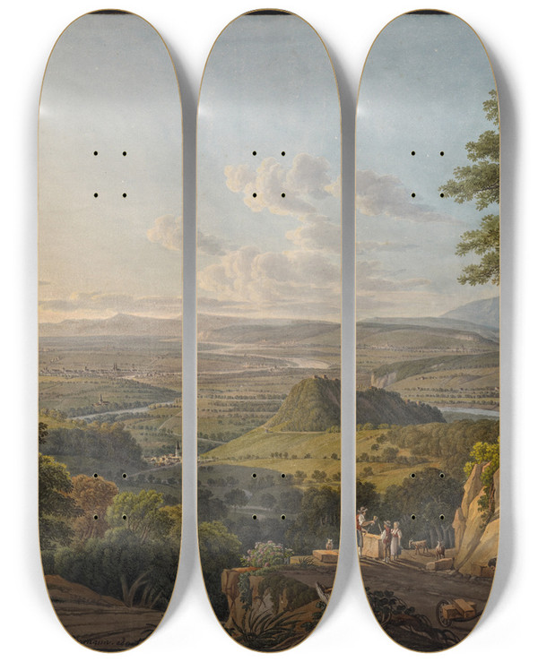 Triptych art skateboard deck of Peter Birmann Blick Vom Muttenzer Steinbruch Auf Basel Environs De Ble Prise Sur La Carriere De Muttentz by Peter Birmann (1758-1844)