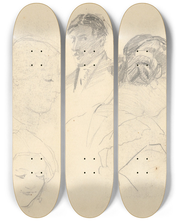 Triptych art skateboard deck of Jn Thain Sketchbook_9 by Jan Thain