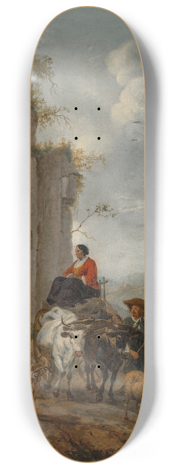 Hendrick Mommers - An Italianate landscape with villagers and an ox-cart 8.25 inch art skate deck