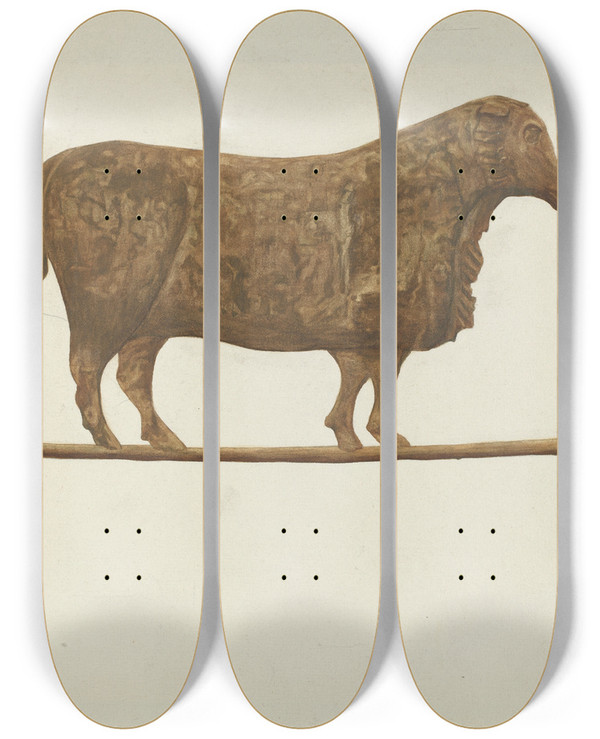 Triptych art skateboard deck of Mildred E Bent Small Sheep Weather Vane by Mildred E Bent