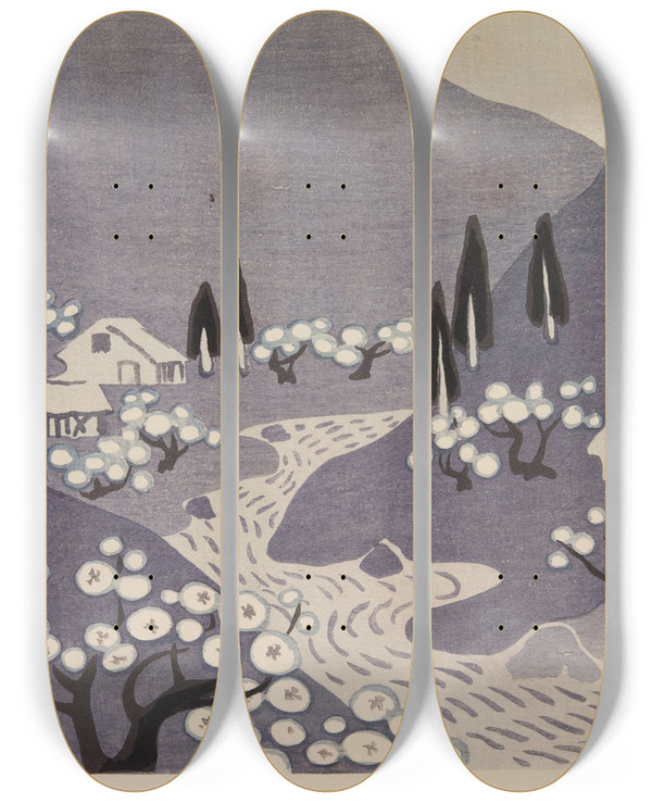 Triptych art skateboard deck of Asai Ch Mokugo Zuansh Pl24 by Asai Ch (1856-1907)