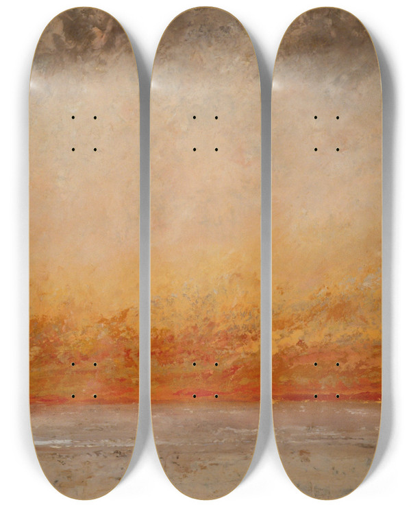 Triptych art skateboard deck of Gustave Courbet Sunset Marine by Gustave Courbet (1819-1877)