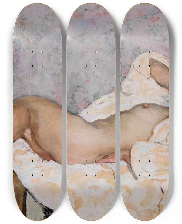 Triptych art skateboard deck of Henri Lebasque Nu Allong_2 by Henri Lebasque (1865-1937)